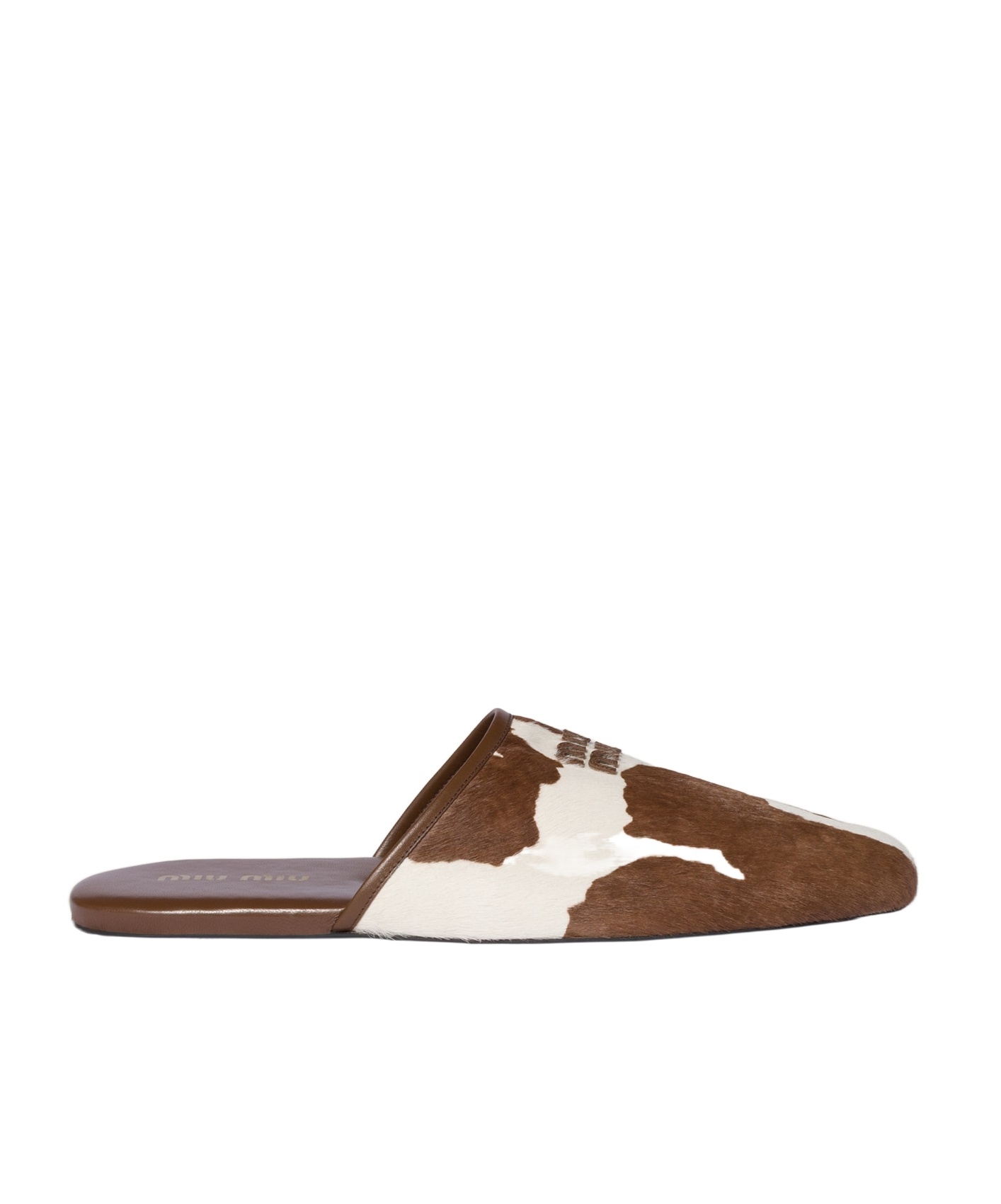 Miu Miu Printed Leather Slippers In White/ochre
