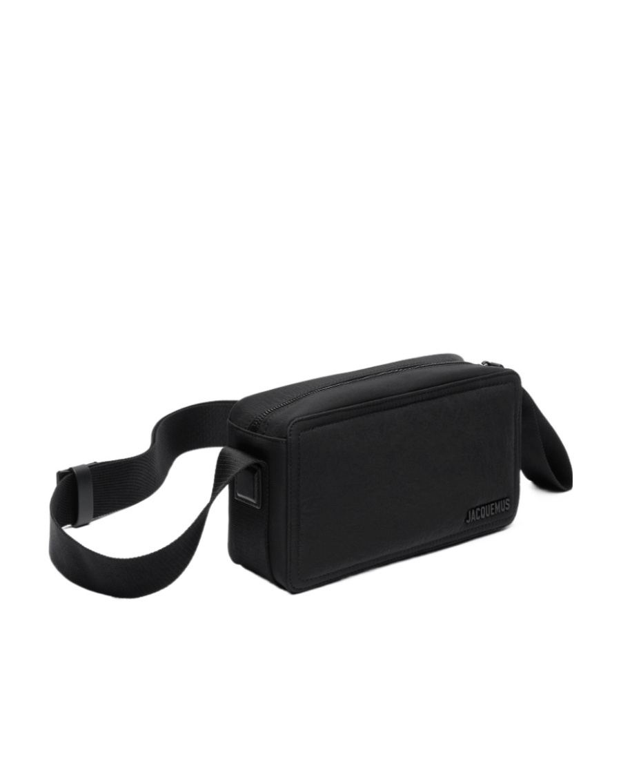 Jacquemus Le Cuerda Horizontal Black Messenger Bag With Logo Lettering Detail In Cotton Man In Black