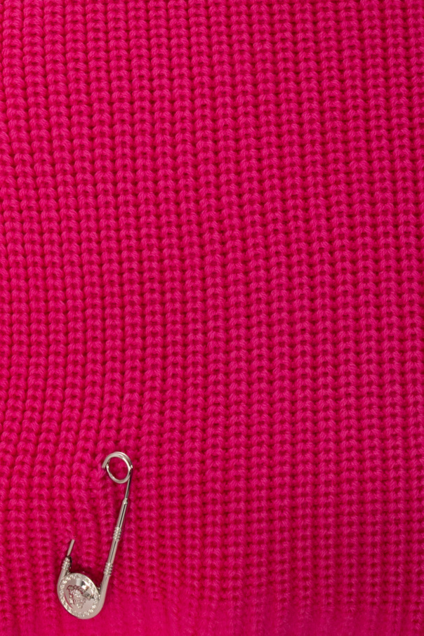 Versace Medusa Safety-pin Wool Scarf In Red