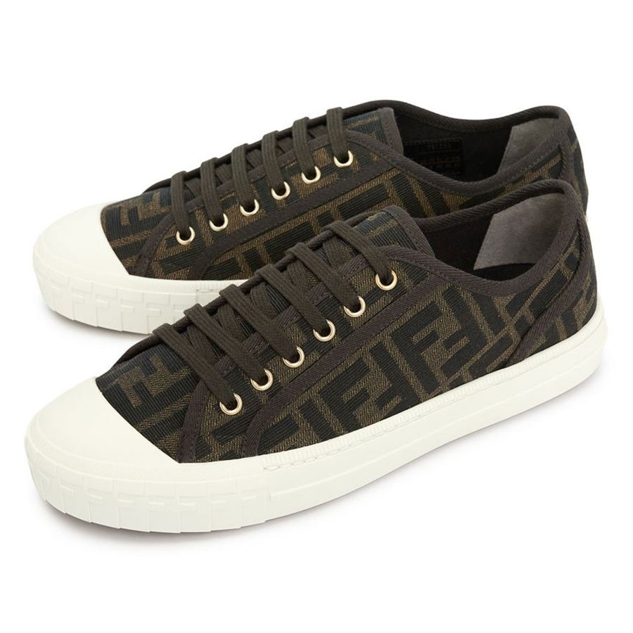 Fendi Men Brown Sneaker With All-over Ff Motif In Fabric Man In Black
