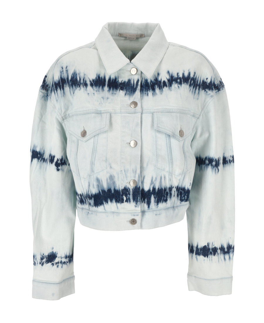 Stella Mccartney Indigo Stripe Tie-dye Cropped Denim Jacket In White