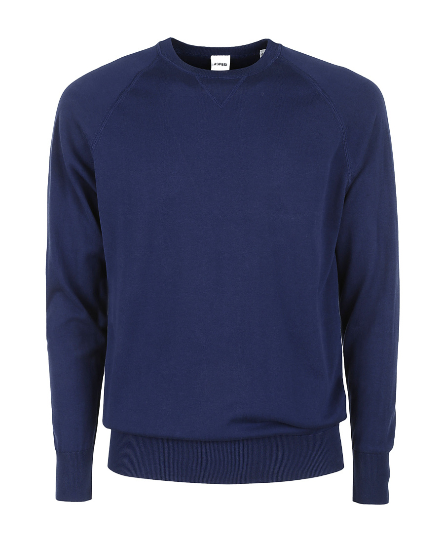 Aspesi Round Collar Long Sleeve Sweater In Blue