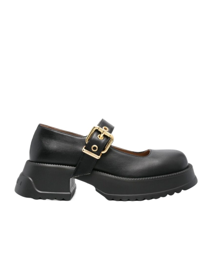 Marni Black Leather Mary Jane With Platform Sole In Black