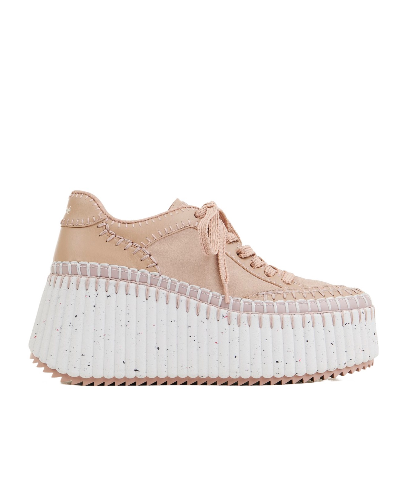 Chloé Nama Mixed Leather Stitch Platform Sneakers In White