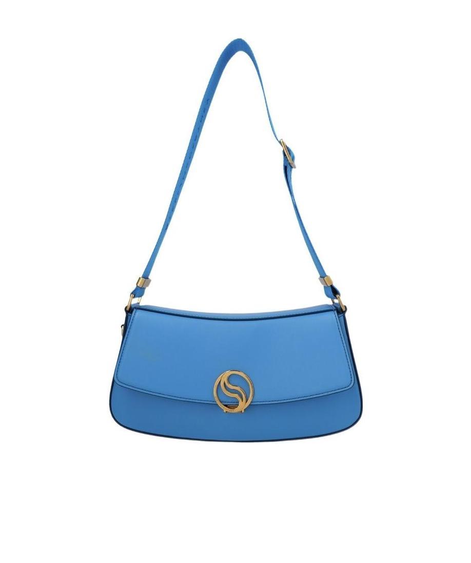 Stella Mccartney Logo Plaque Fold-over Shoulder Bag In Blue