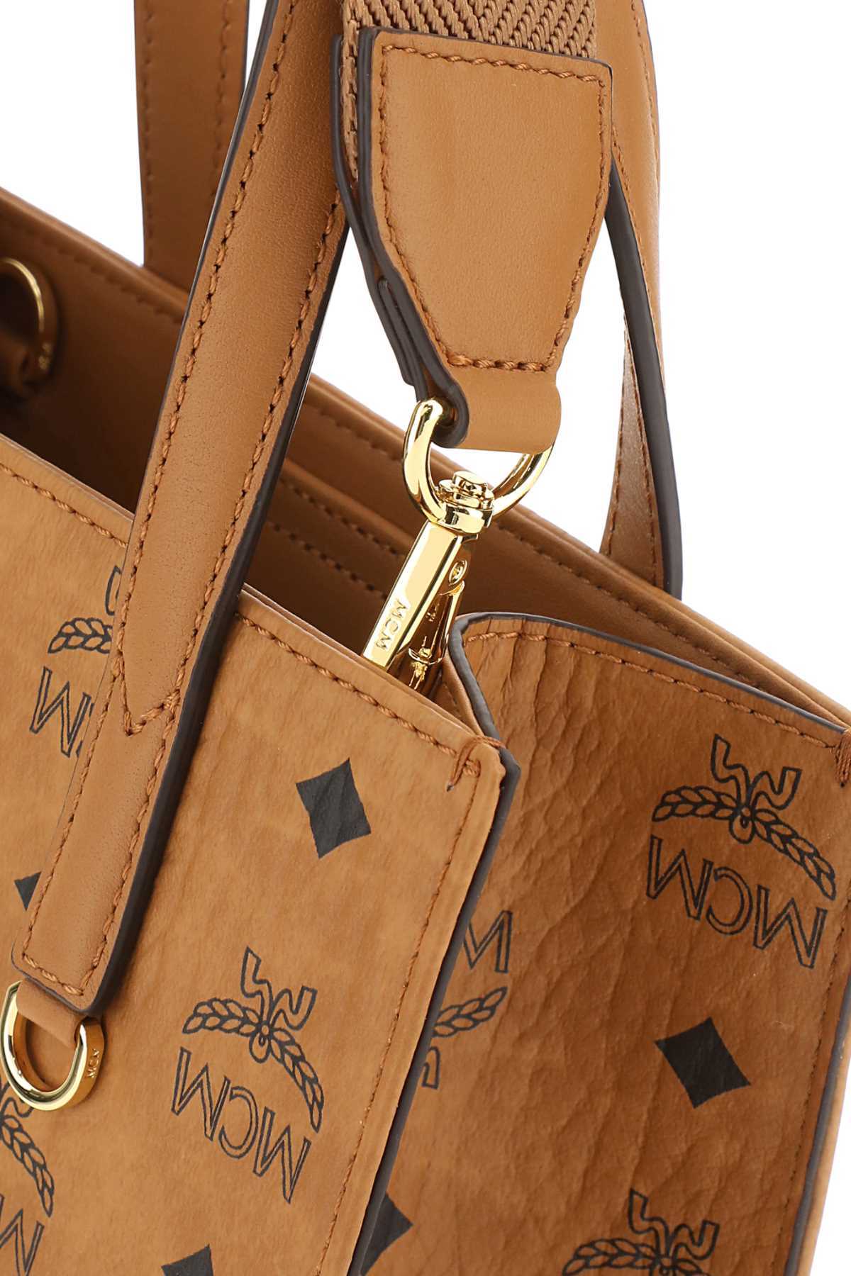 Mcm Logo Print Mini Tote Bag In Brown