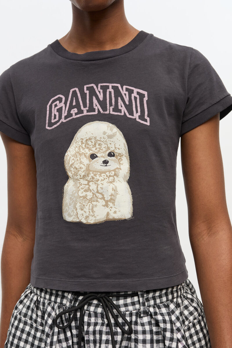 Ganni Women Black T-shirt With Round Neck And Maxi Logo On The Front In Cotton Woman In Blue