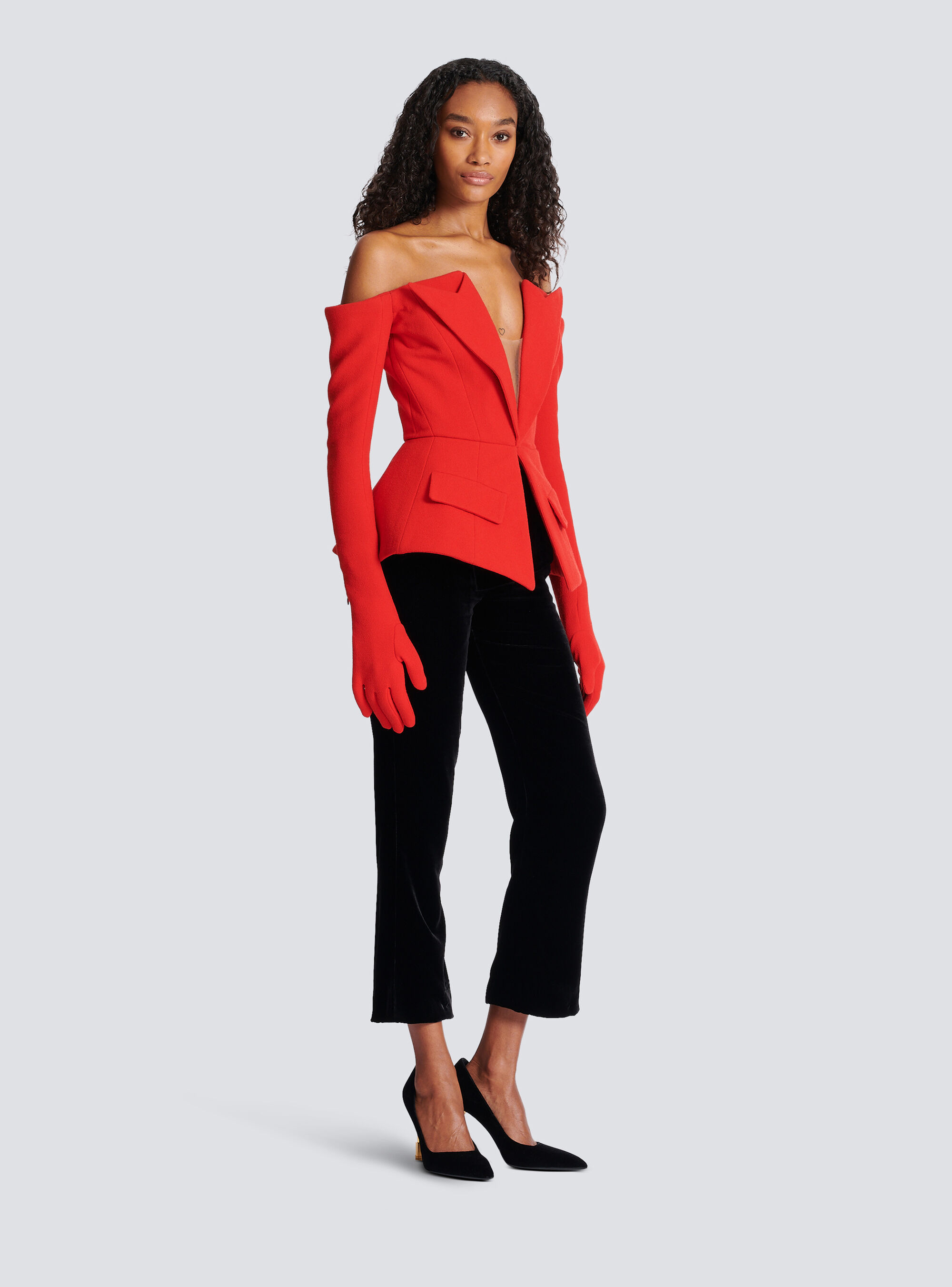 Balmain Off-the-shoulder Peplum Top In Red