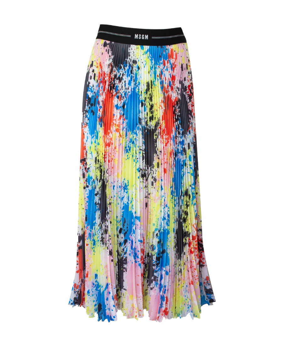MSGM SPLATTER-PRINT PLEATED MIDI SKIRT