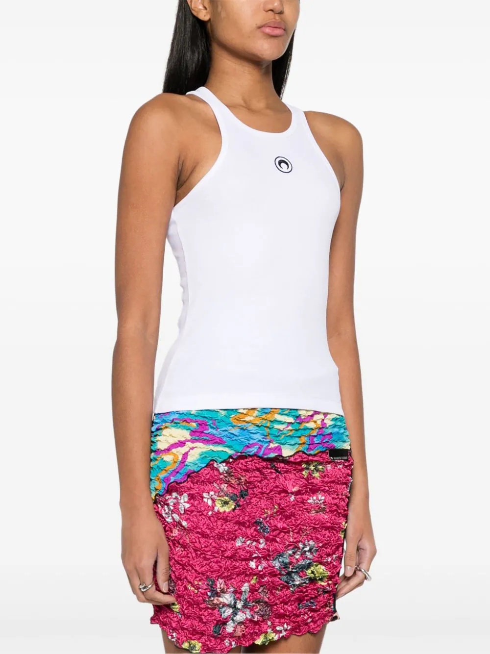 Marine Serre Moon Logo Ribbed Jersey Tabk Top Woman White In White