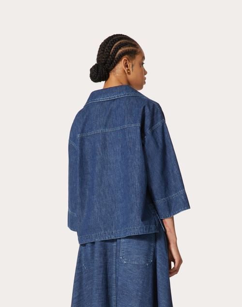 Valentino Chambray Denim Kaftan Top In Blue