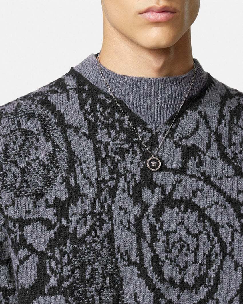 Versace Barocco Jacquard Wool Sweater In Black