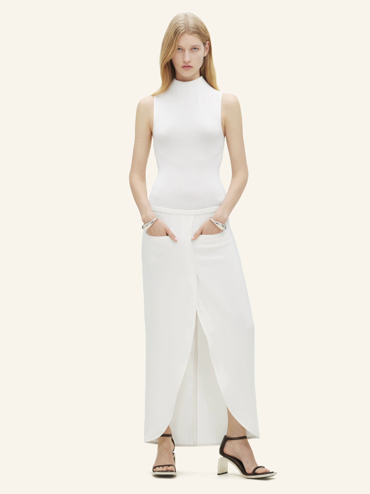 Courrèges Ellipse Crepe Midi Skirt In White