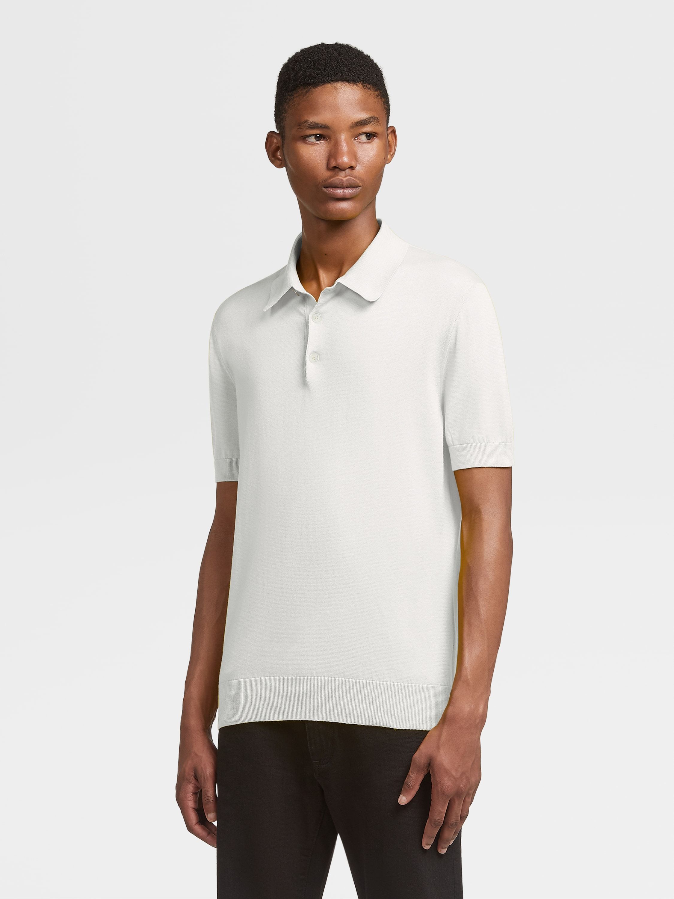 Zegna Cotton Polo Shirt With Intarsia Knitted Stripe In Gray