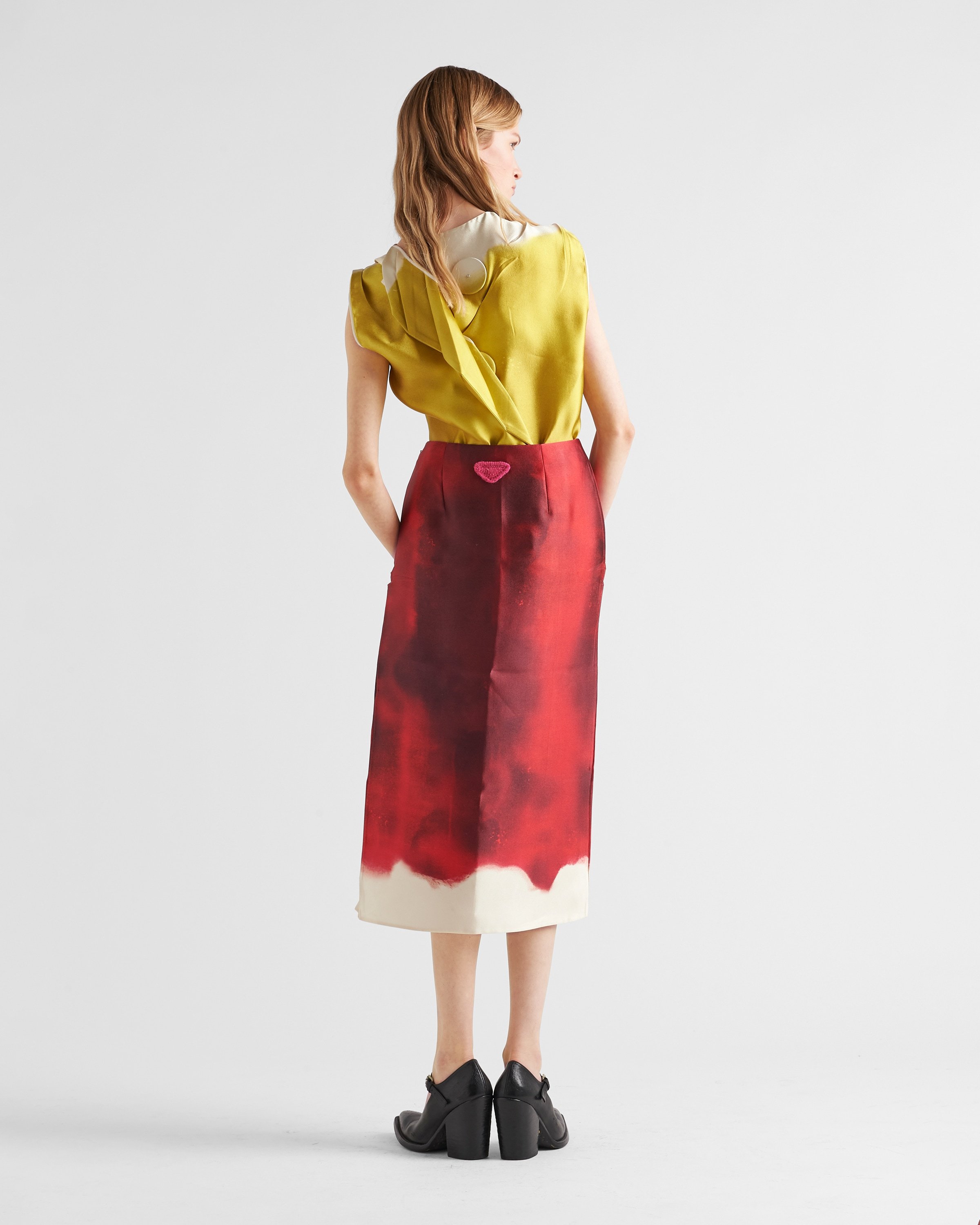 Prada Sleeveless Asymmetric Satin Button Top In Yellow