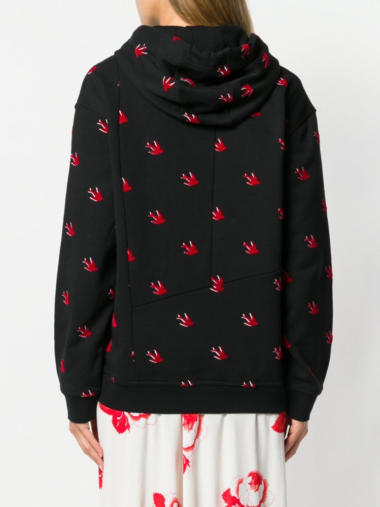 Mcq By Alexander Mcqueen Swallow Printed Hooded Sweater In Black