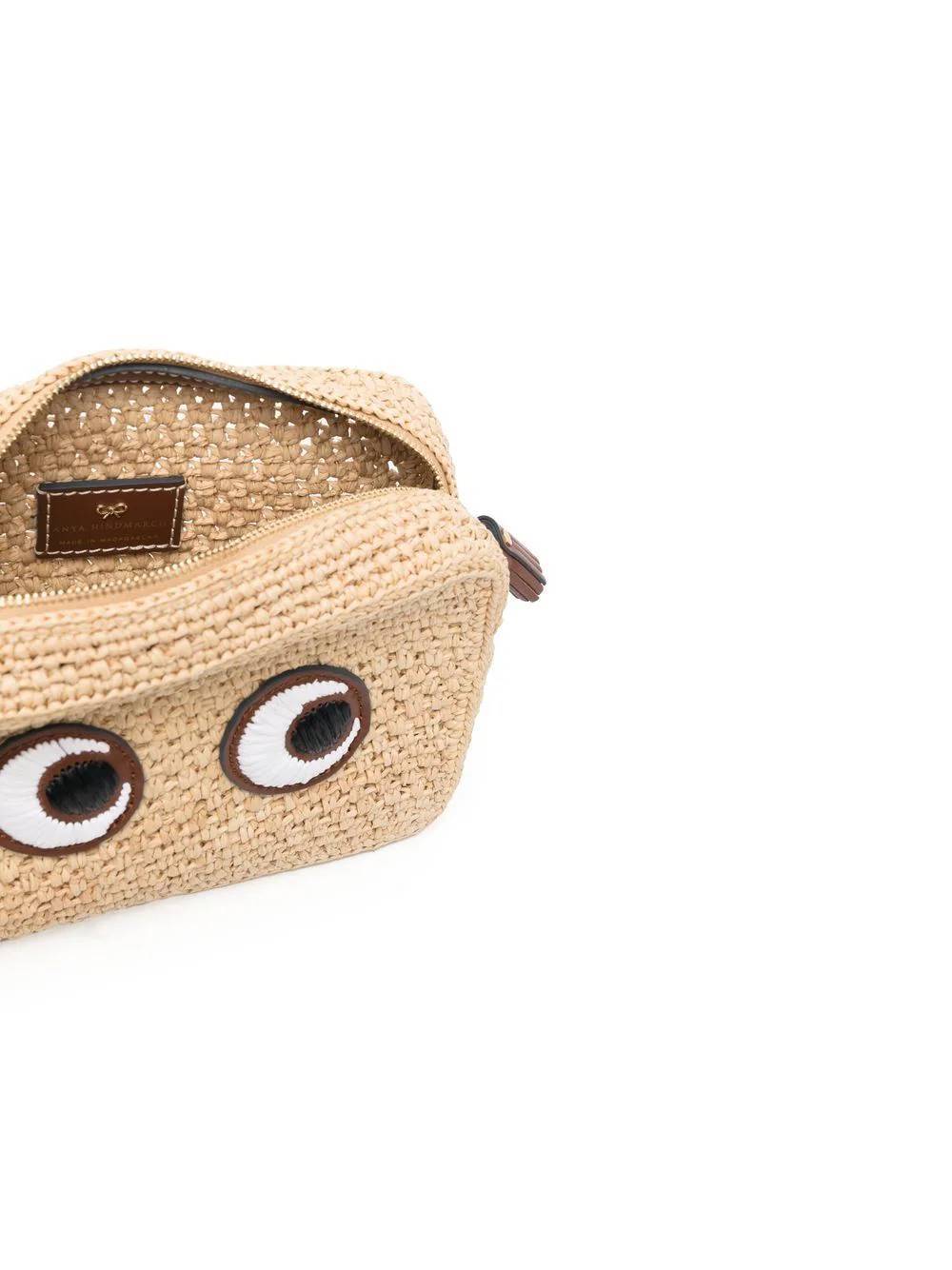 Anya Hindmarch Raffia Crossbody Bag With Iconic Eyes Applique In Nude
