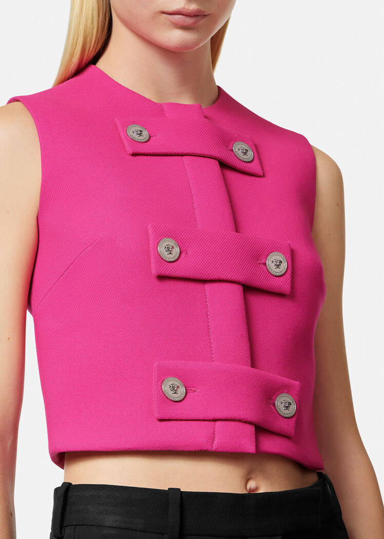 Versace Sleeveless Twill-weave Blouse In Pink
