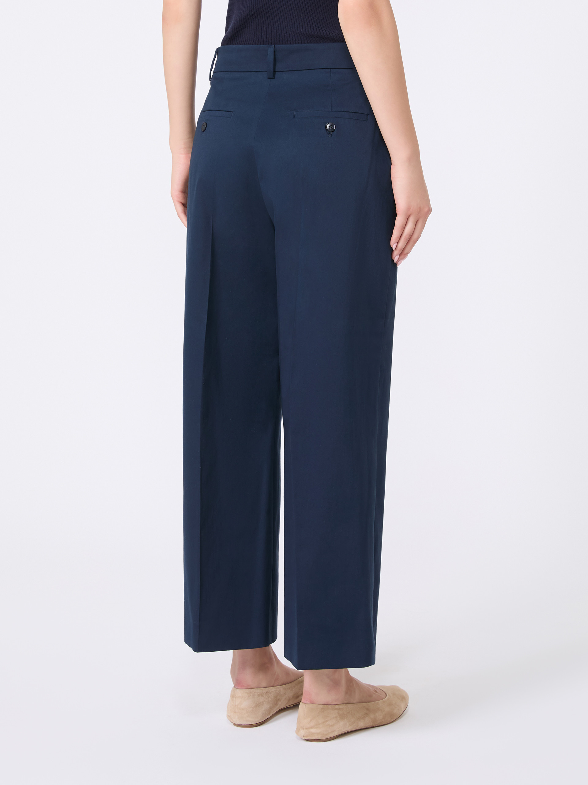 Weekend Max Mara Cotton Satin Cropped Trousers In Blue
