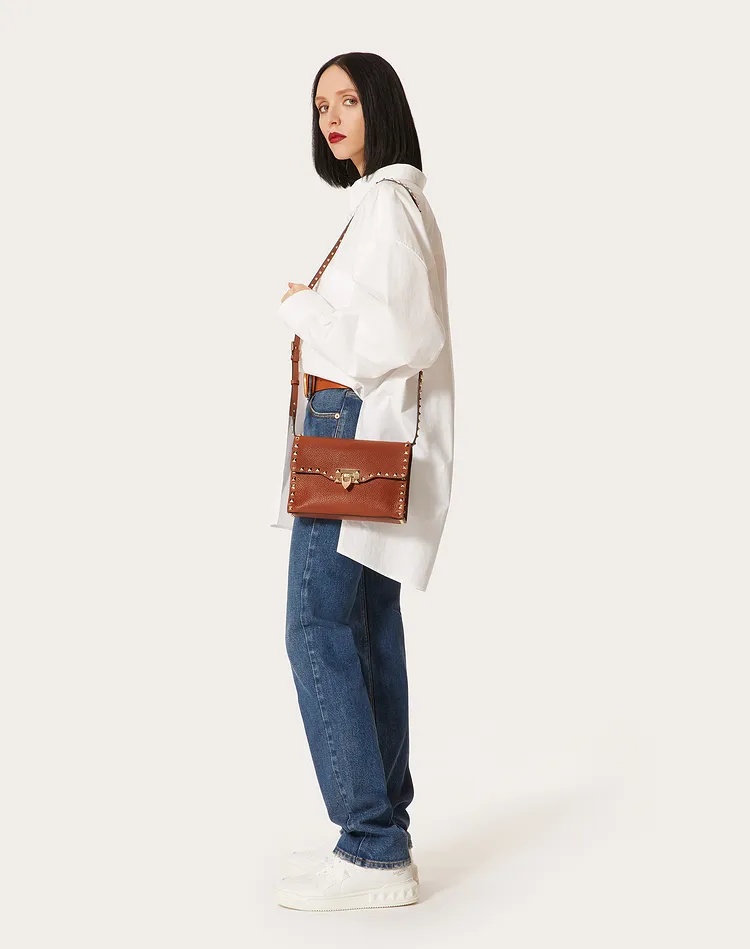 Valentino Small Rockstud Crossbody Bag In Brown