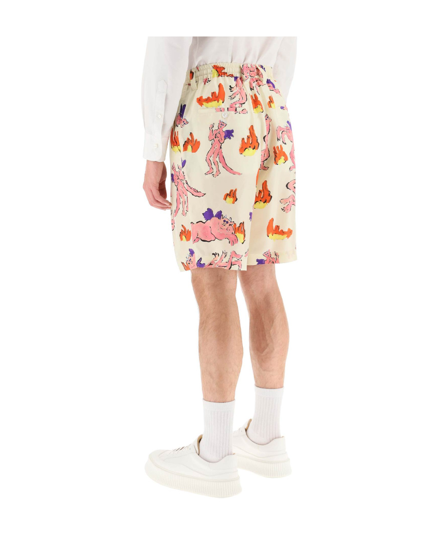 Marni Multicolor Printed Silk Bermuda Shorts In Pink