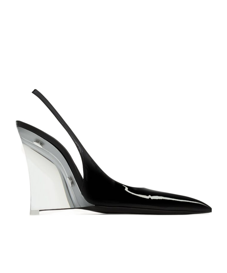Shop Saint Laurent Miller Wedges In Glazed Leather In Black
