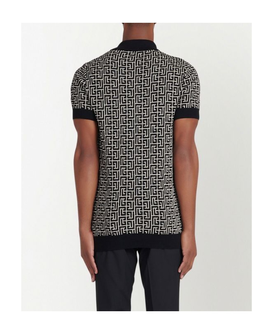 Balmain Monogram Pattern Polo With Classic Collar In Black