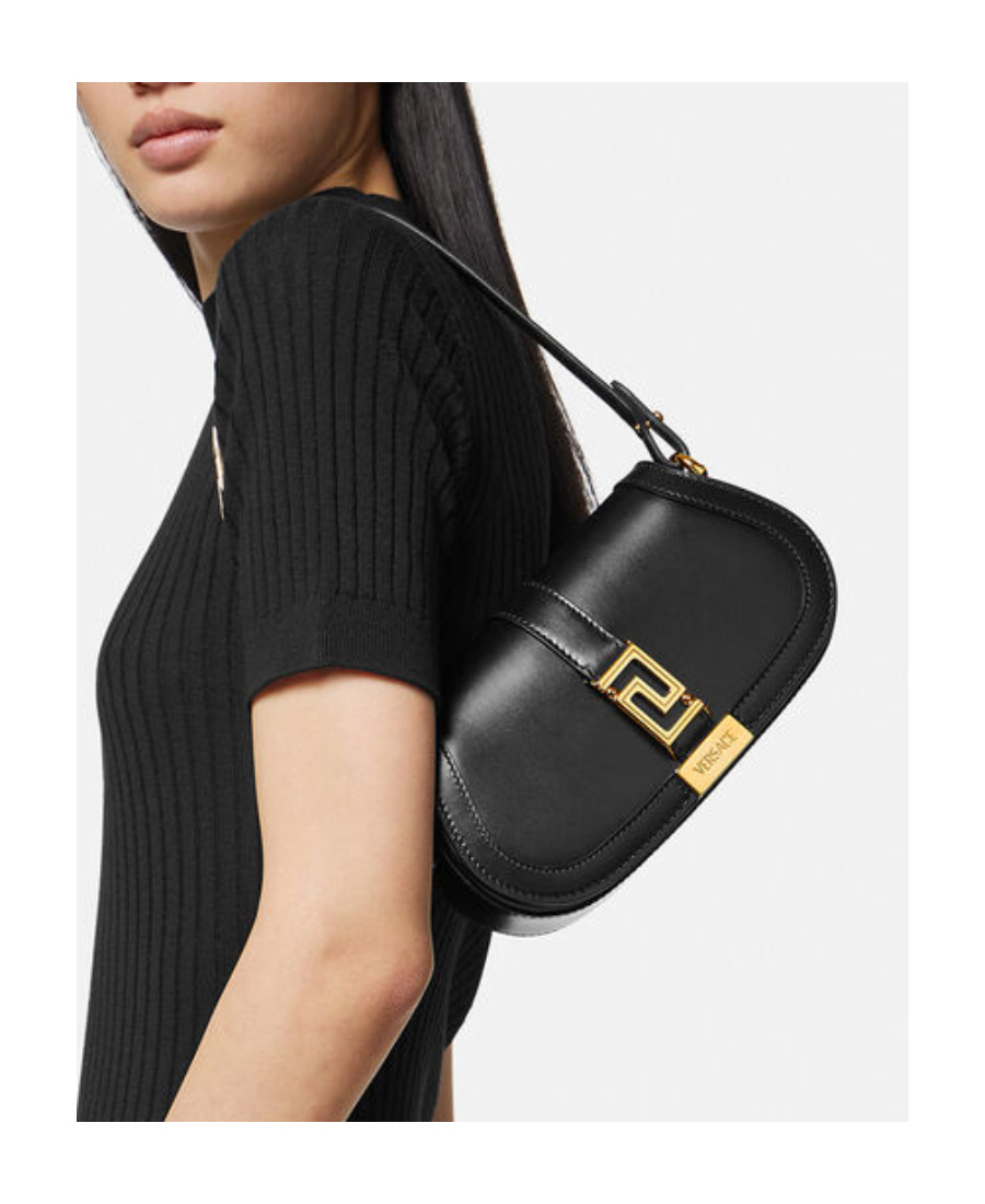 Versace Mini Greca Goddess Leather Shoulder Bag In Black