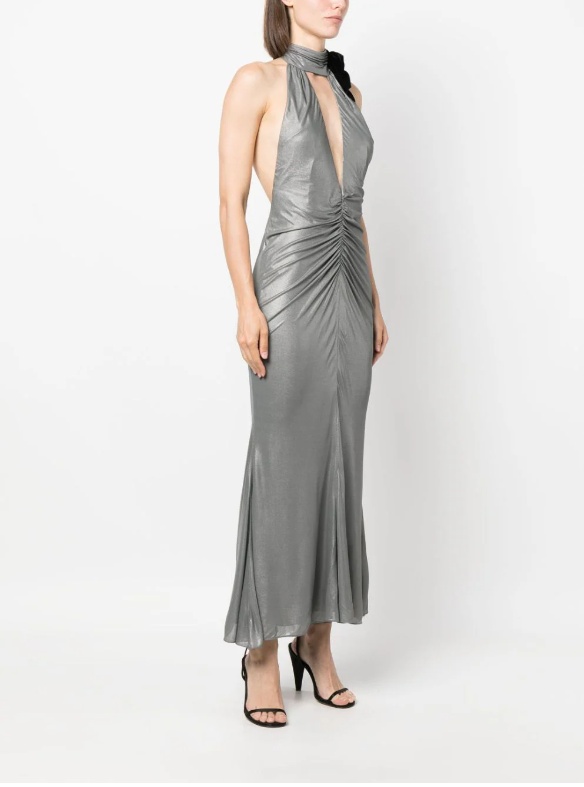 Alessandra Rich Halterneck Open-back Evening Dress In Gray