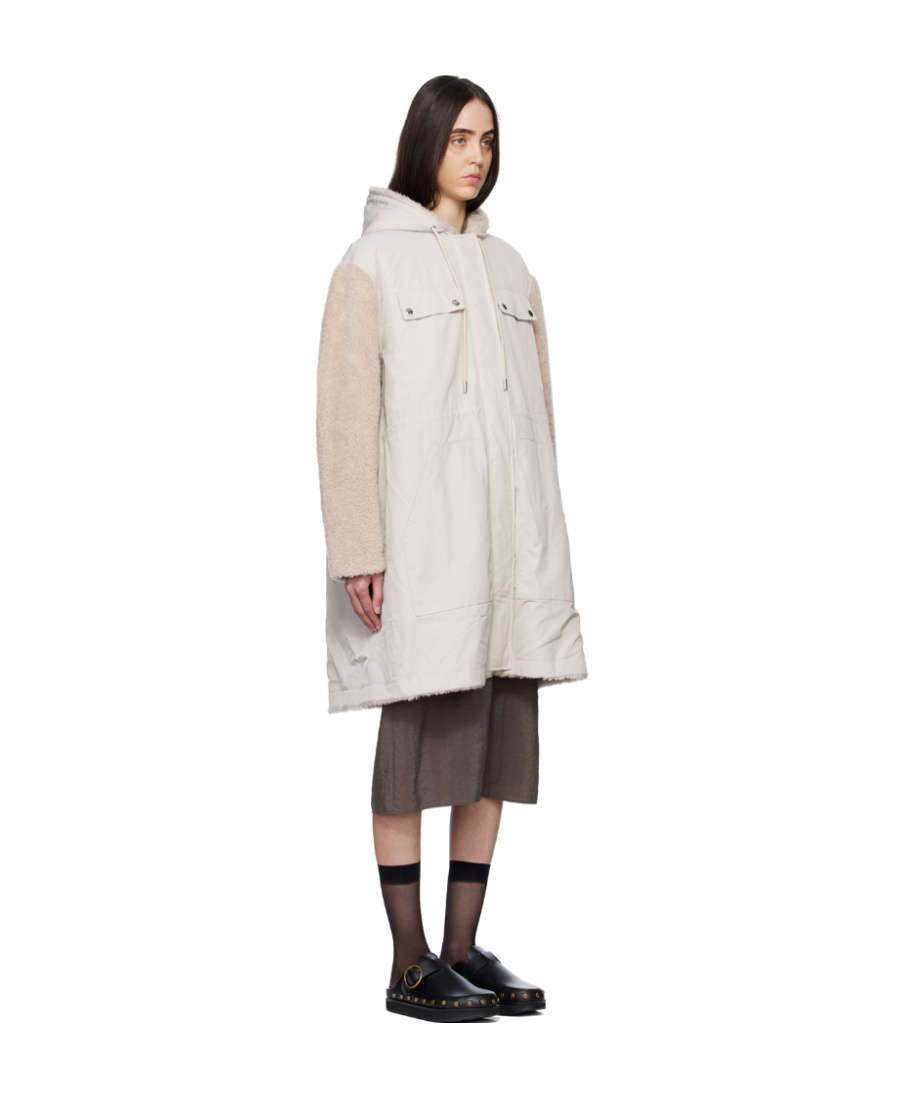 Yves Salomon Beige Paneled Reversible Coat In White