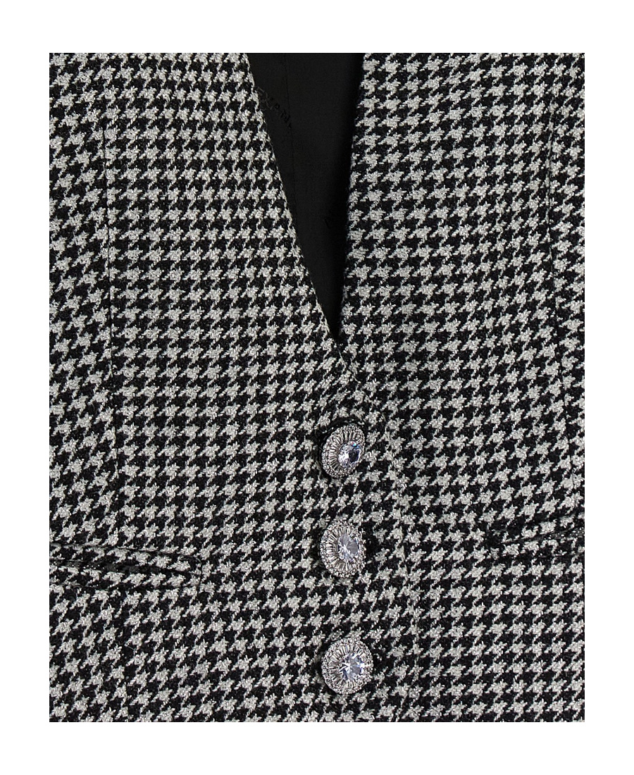 Alexandre Vauthier Houndstooth Pattern V-neck Sleeveless Waistcoat With Adjustable Back Strap In Black