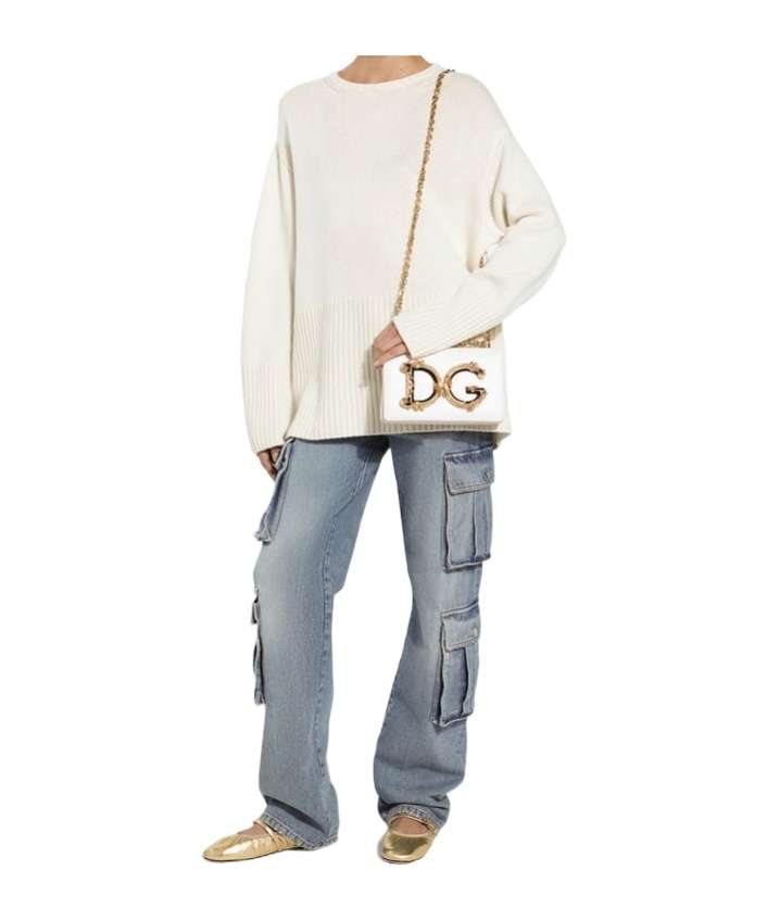 Dolce & Gabbana Cashmere Sweater With Dg Logo Embroidery In White