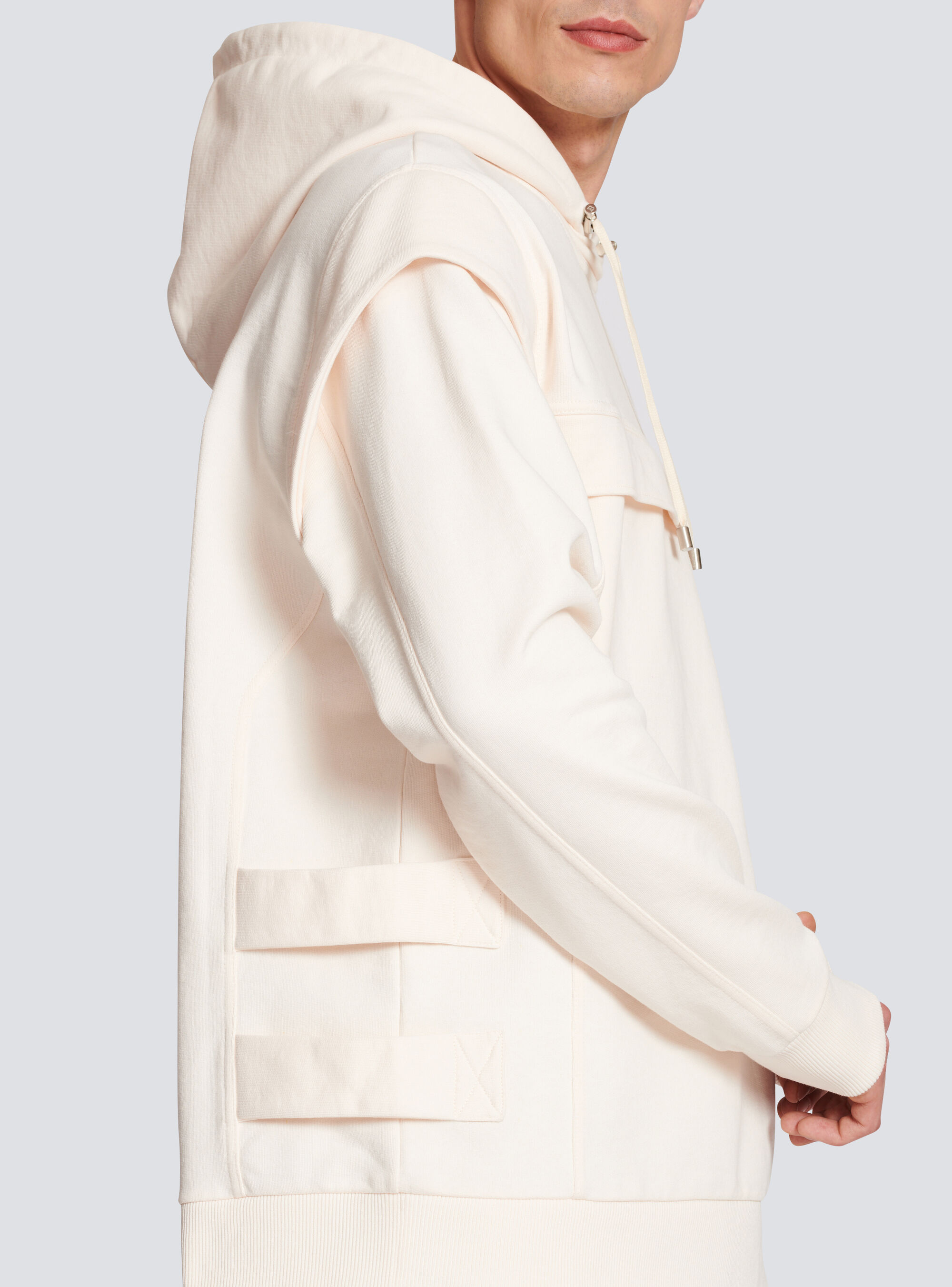 BALMAIN COTTON PRINTED BALMAIN LOGO HOODIE