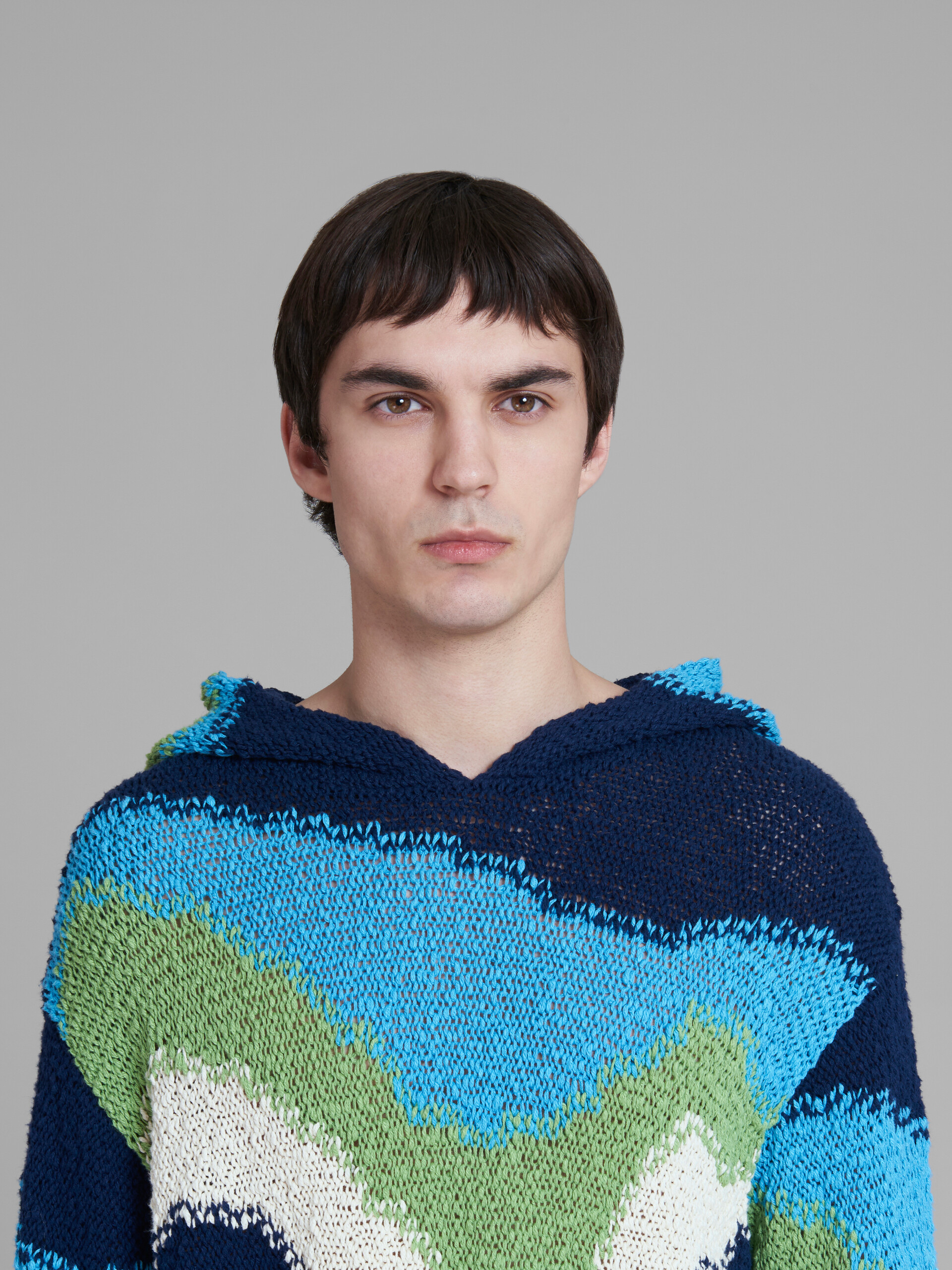 Shop Marni Blue Cotton Jumper With Hood