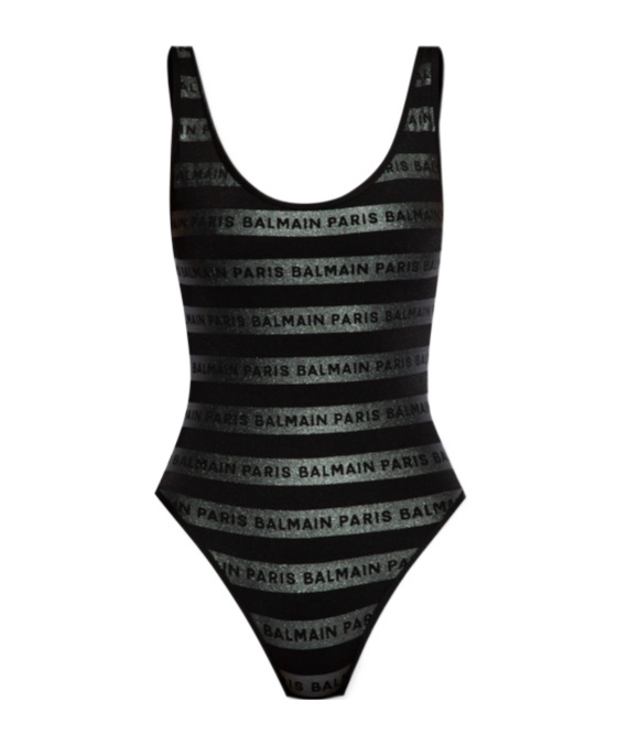 BALMAIN OPEN-BACK LOGO-PRINT SWIMSUIT