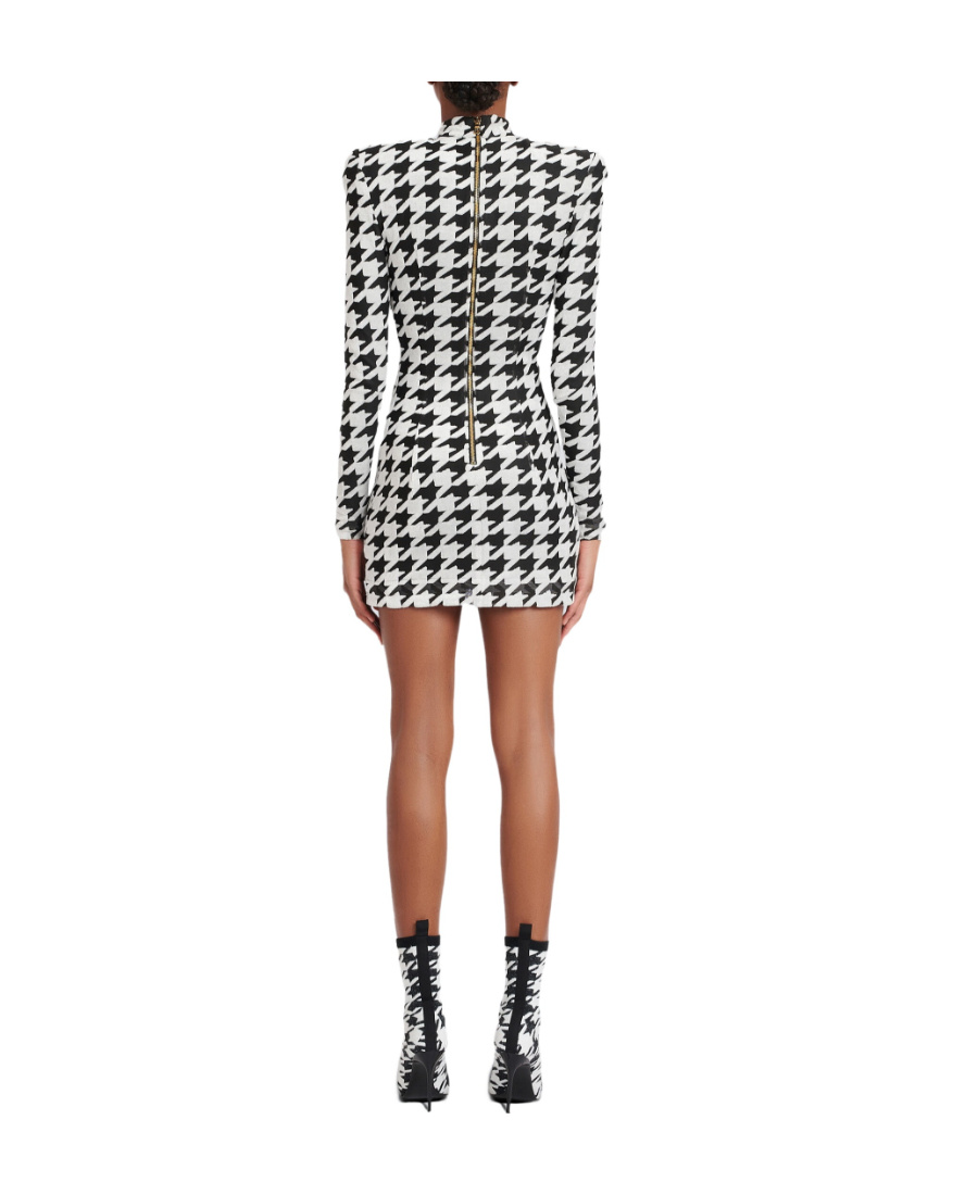 BALMAIN SHORT HOUNDSTOOTH PRINT VELVET DRESS