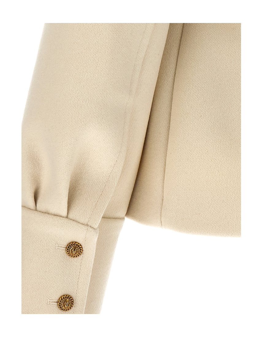 Balmain White Double-breasted Short Coat In Nude