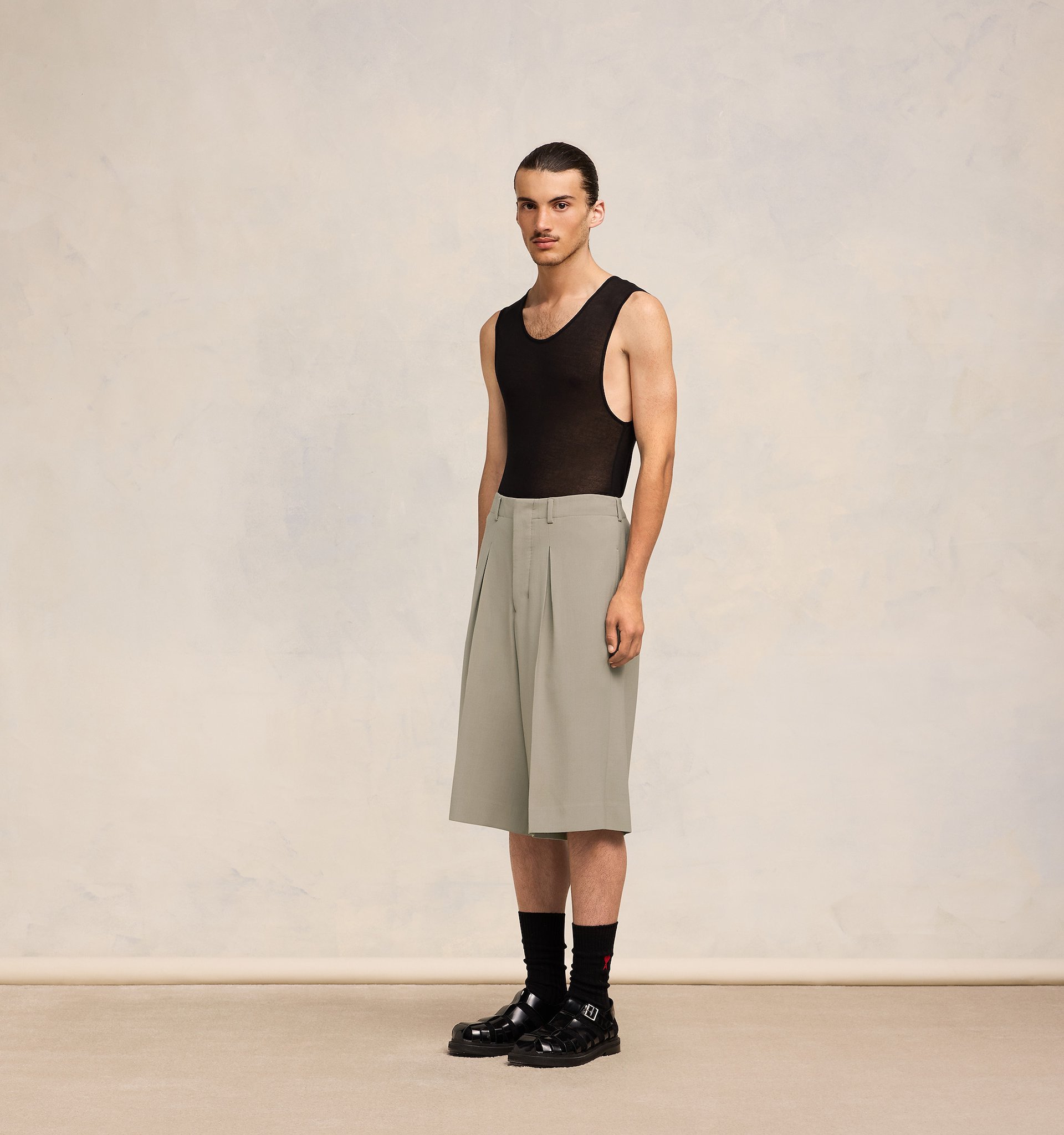 Shop Ami Alexandre Mattiussi Ami Front Pleated Bermuda Shorts In Nude