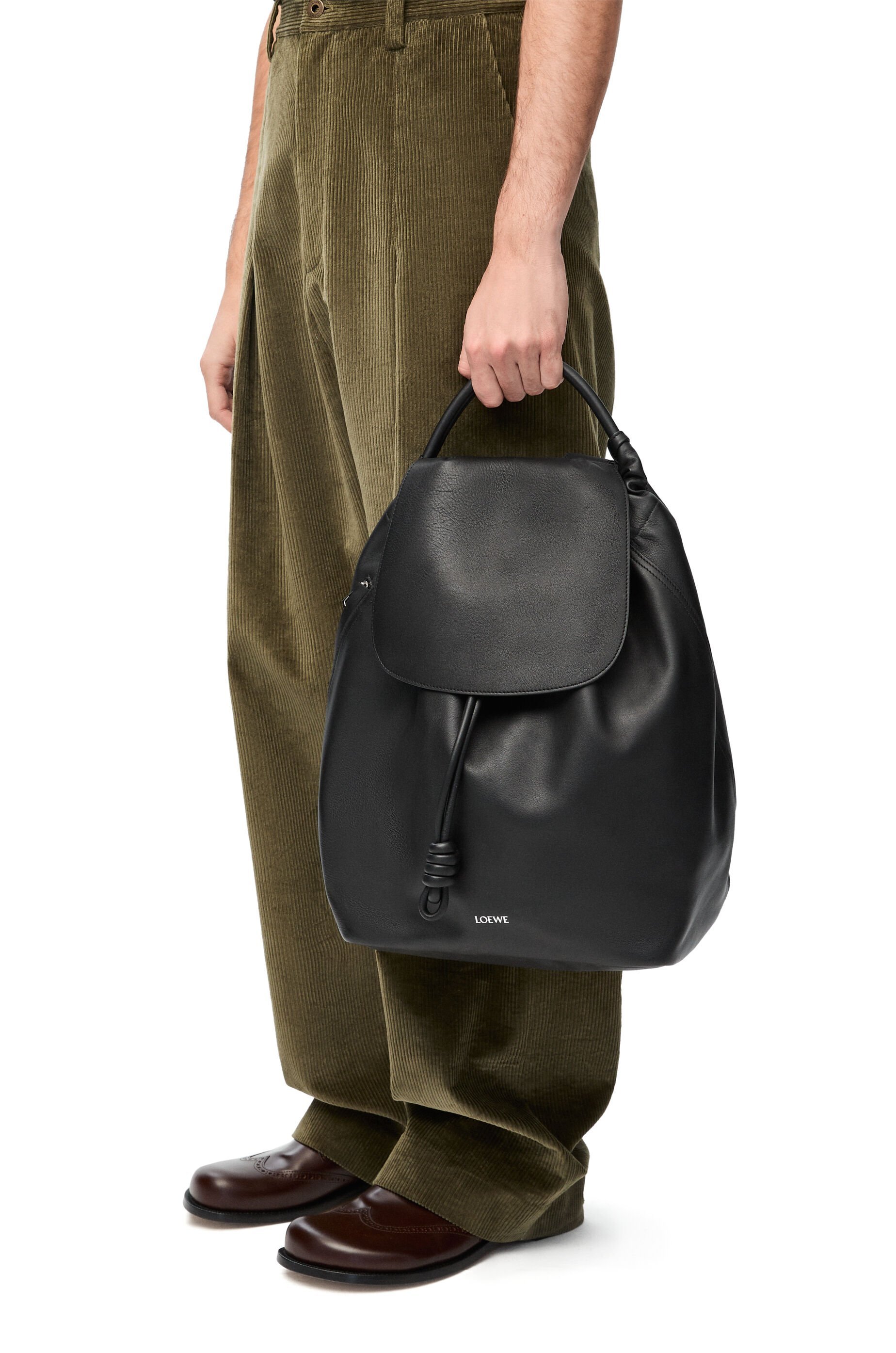 Loewe Flamenco Drawstring Calfskin Backpack In Black