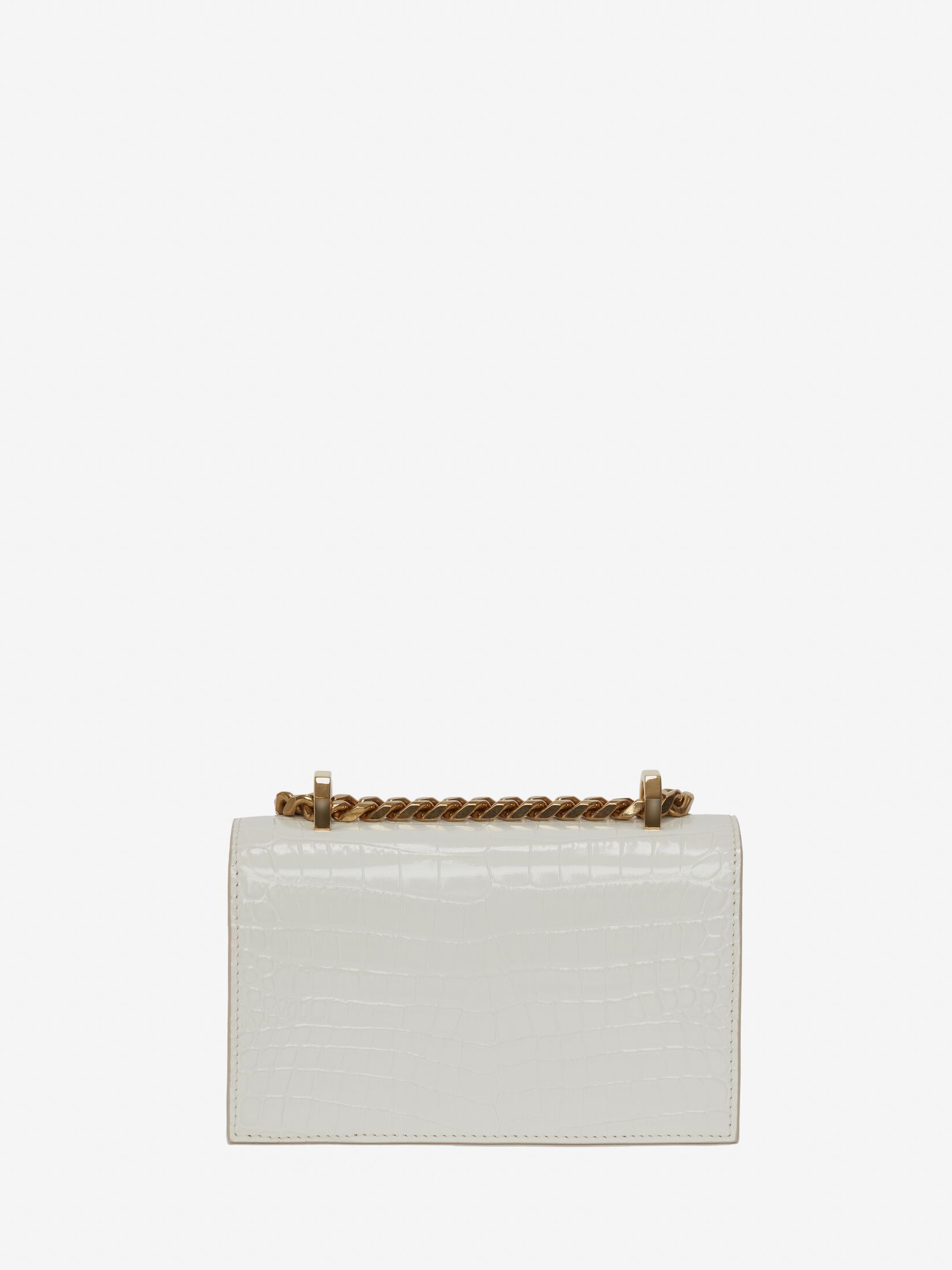Alexander Mcqueen Mini Jeweled Croc Embossed Shoulder Bag In White