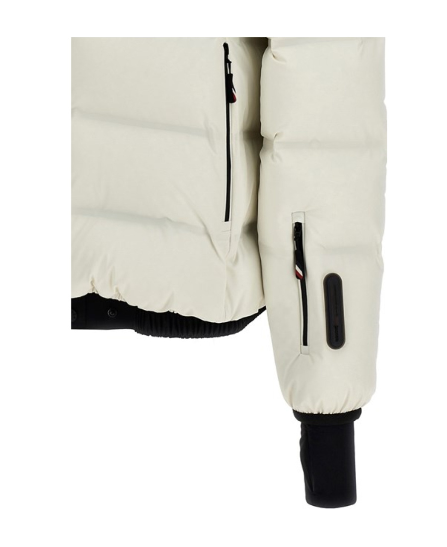 Moncler 'swiss' Quilted Down Jacket With Hood And Ribbed Cuffs In White