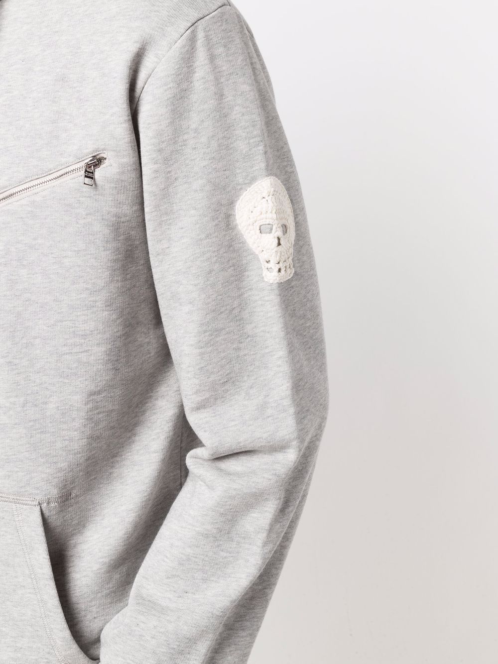 Alexander Mcqueen Skull-patch Zip-detail Hoodie In Gray