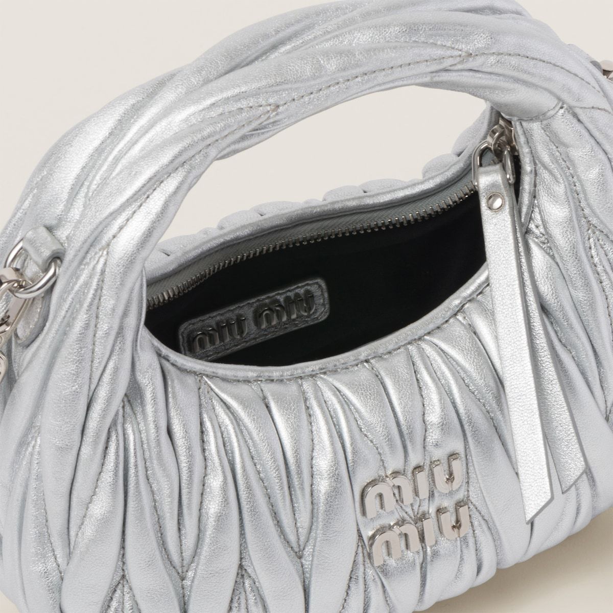 Miu Miu Lamb Leather Quilted Shoulder Bag In Gray