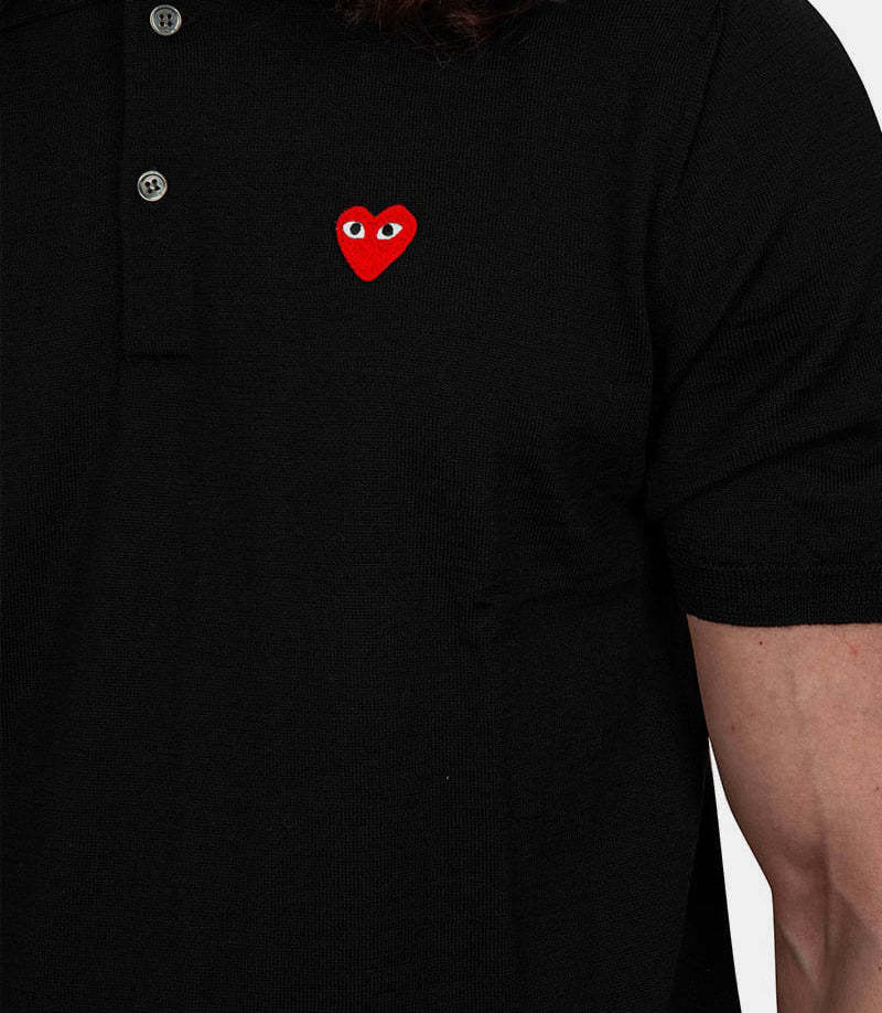 Comme Des Garçons Play Lapel Polo Shirt In Black