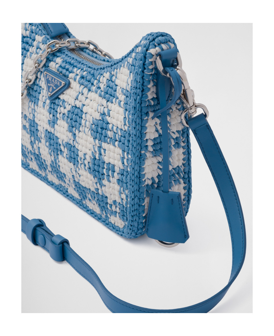 Prada Re-edition Raffia Mini-bag In Light Blue