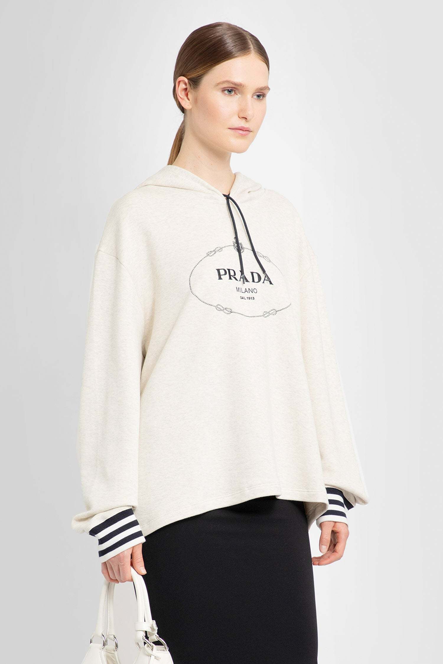 Prada Oversized Cotton Fleece Hoodie In Nude
