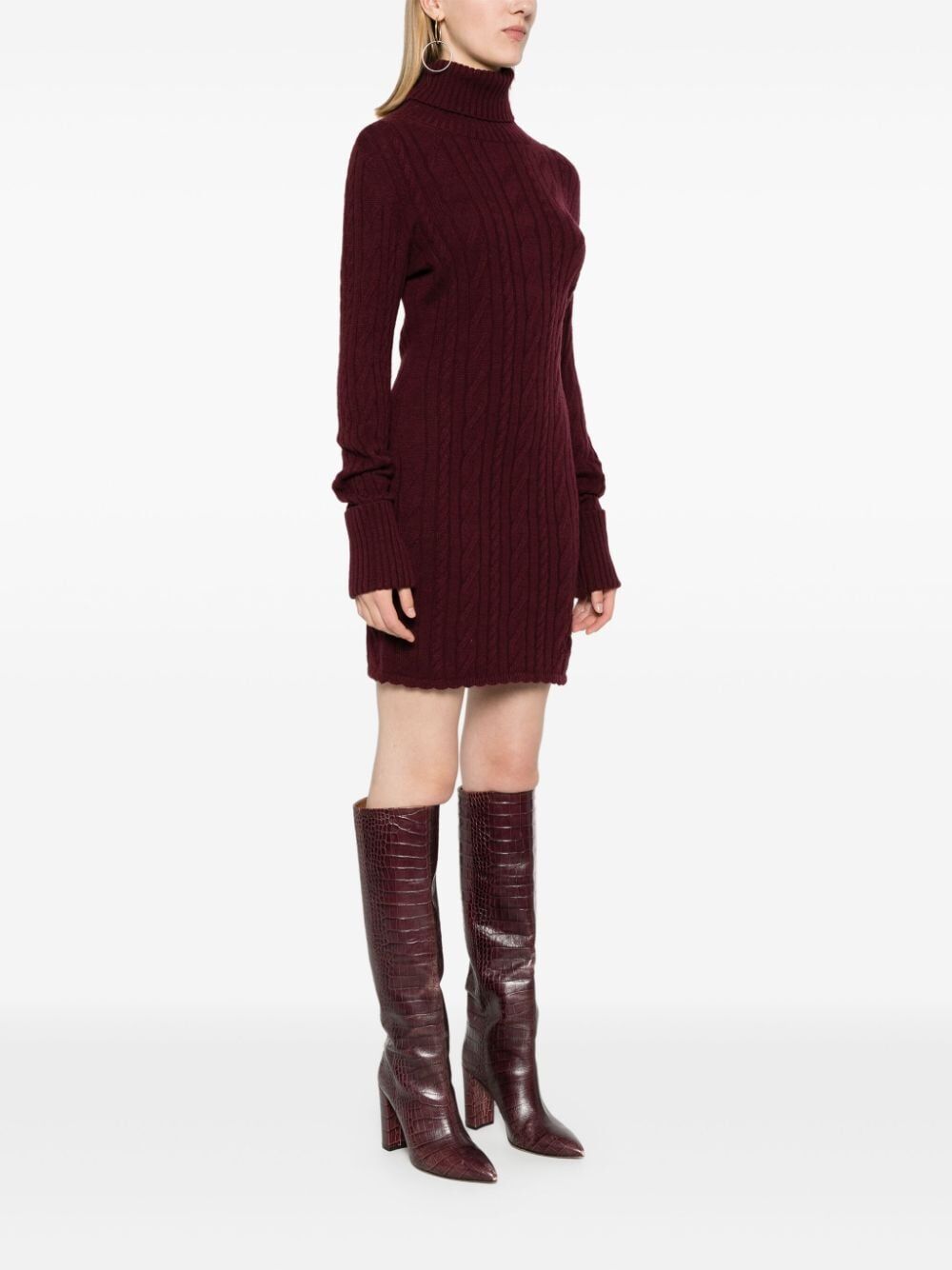 Blumarine Roll-neck Cable-knit Minidress In Brown