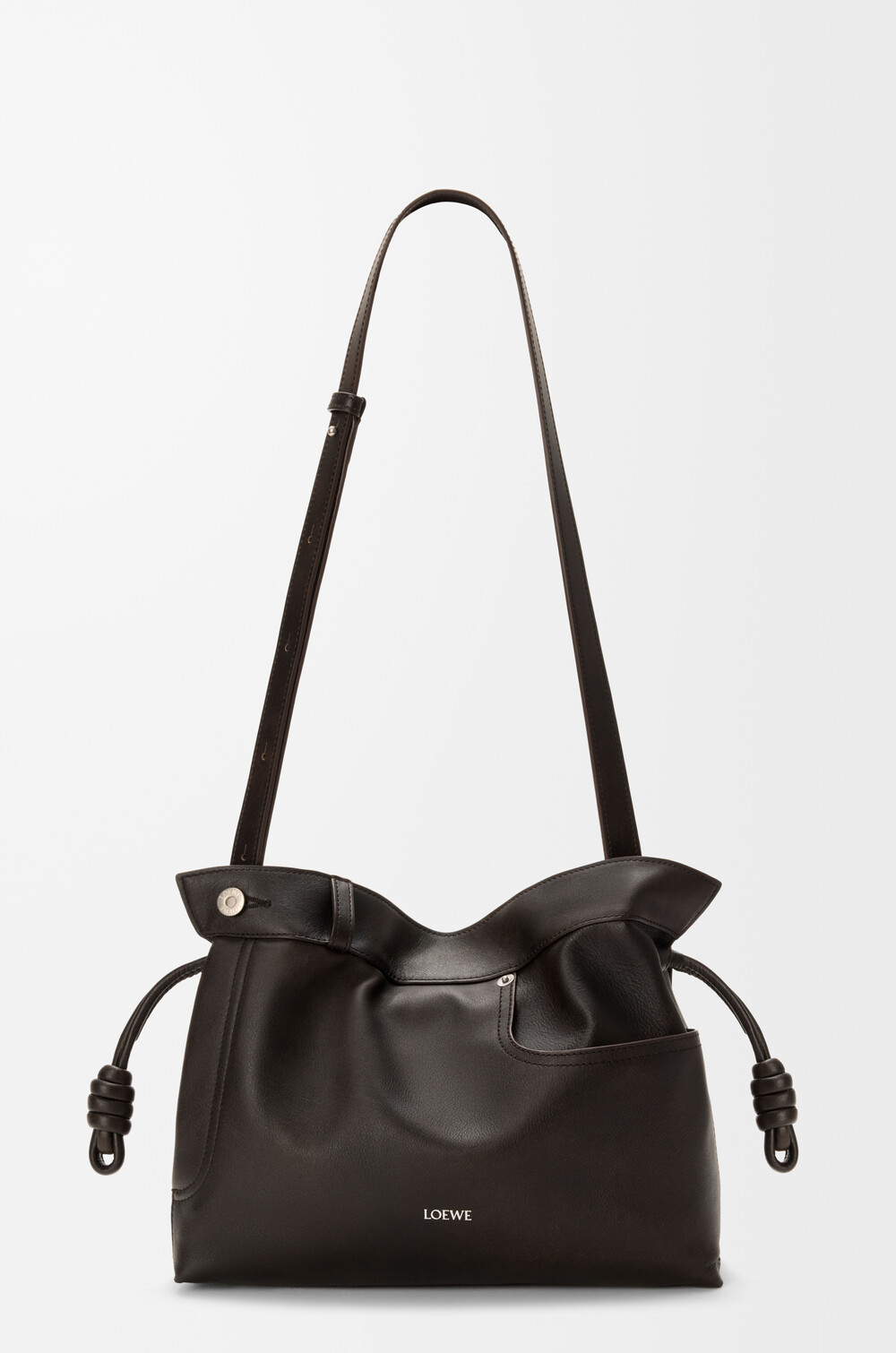 Loewe Panta Medium Flamenco Clutch In Shiny Calfskin In Brown