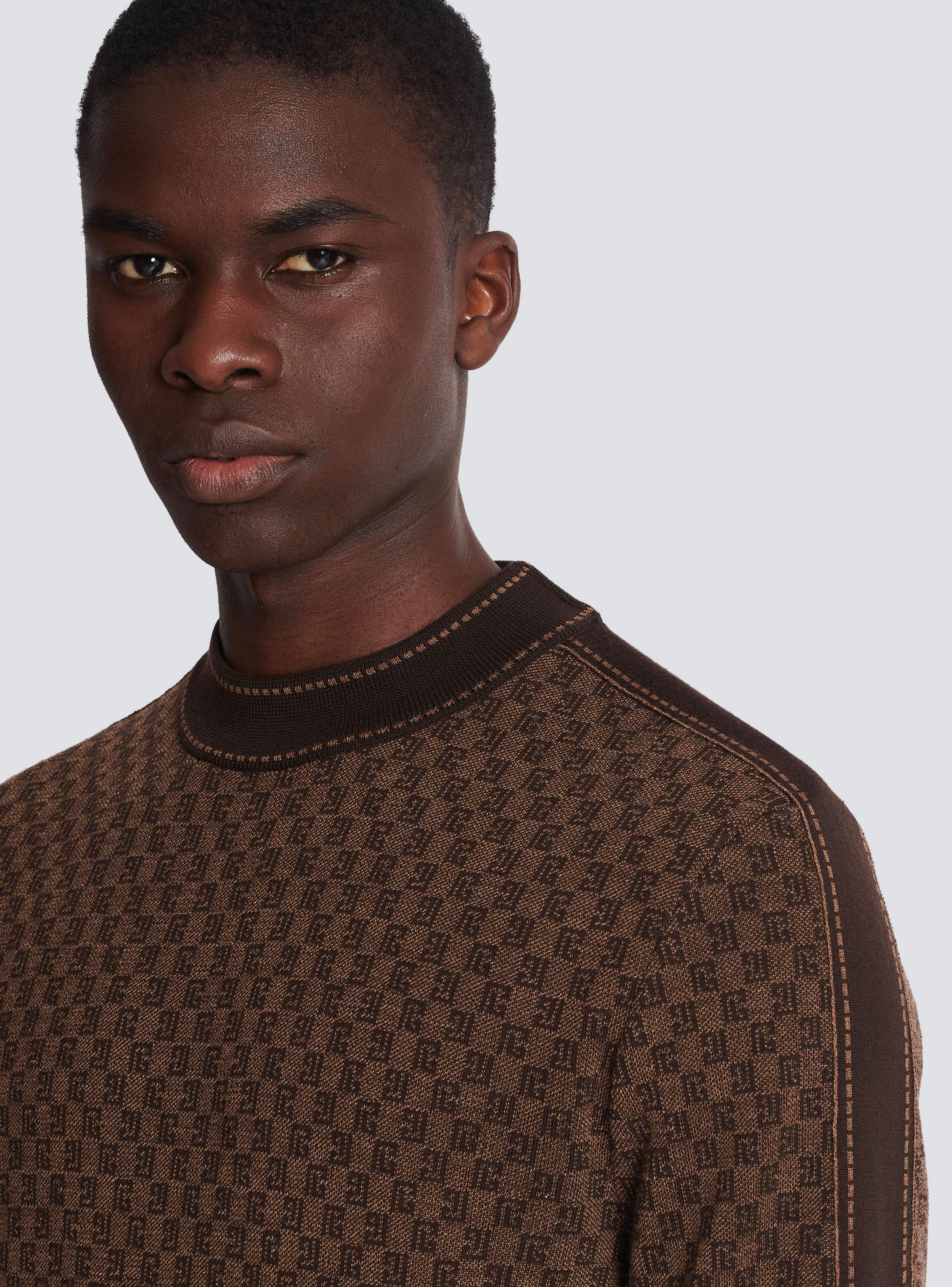 Balmain Mini Letter Pattern Knitted Sweater In Brown