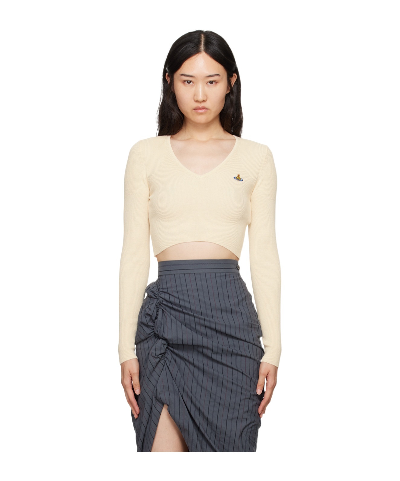 VIVIENNE WESTWOOD VIVIENNE WESTWOOD BEA CROPPED V-NECK JUMPER